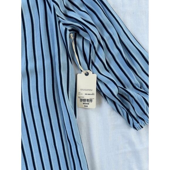 St. John's Bay Long Sleeve V-neck Blue Striped Shirt, Medium, Office, Dressy NWT - Picture 5 of 6
